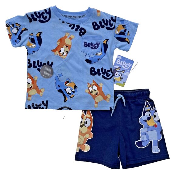 Bluey Bingo Two Piece Set Short Sleeve Shirt and Shorts Clear Sky Size 2T NWT - Picture 1 of 7